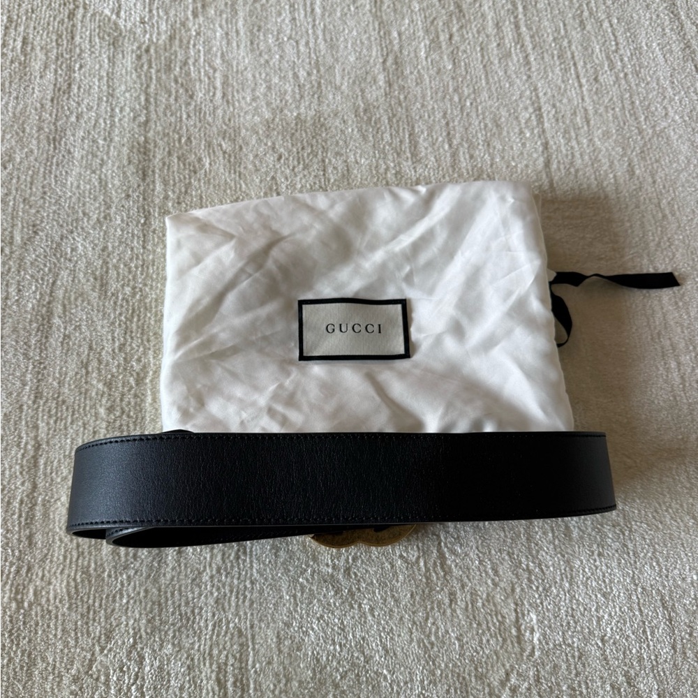 Gucci Black Leather Belt Gg Marmont Wide Belt - image 2